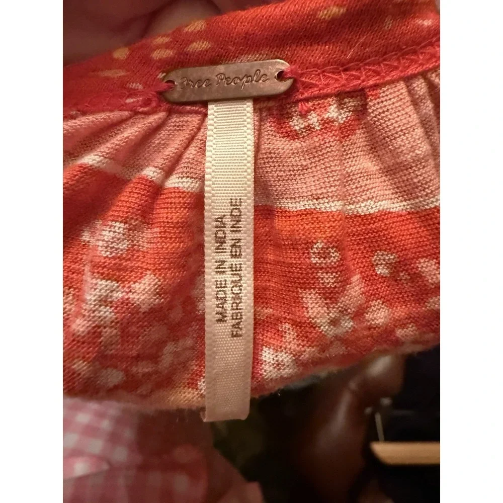 Free People Fruit Punch Combo Top S Paisley Boho Puff‎ Sleeves Oversized Red